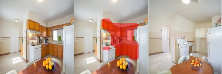 Kitchen cabinets removed from a scene